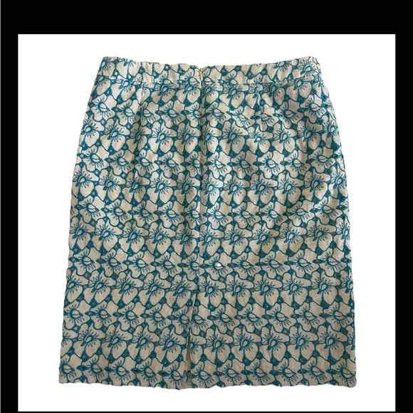Talbots Embroidered Floral Linen Skirt Womens Size 10 White Blue Cotton Lining - Picture 2 of 5
